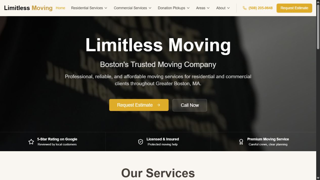 Limitless Moving homepage