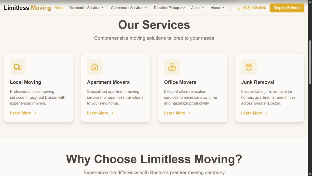Limitless Moving services section