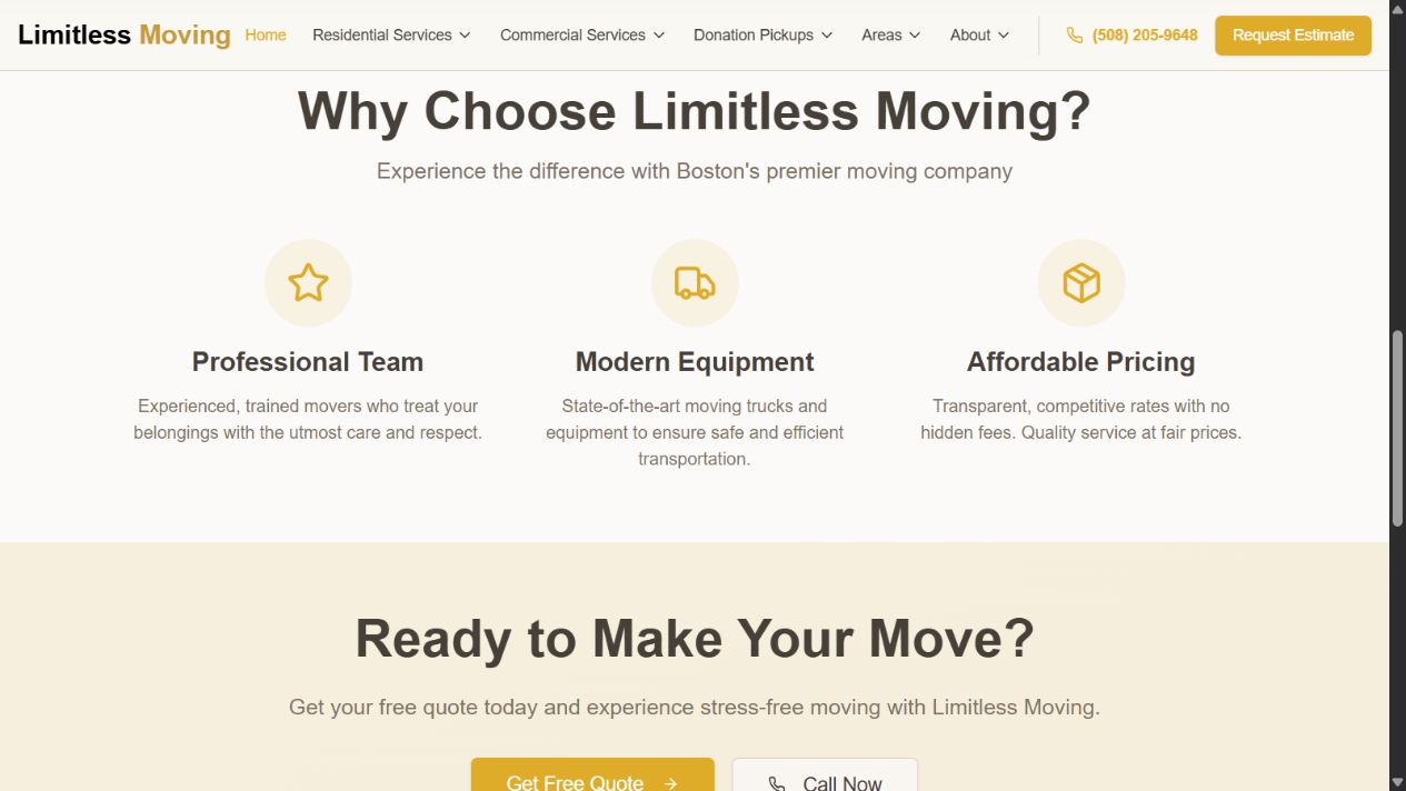 Limitless Moving customer experience section