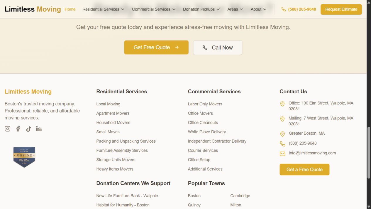 Limitless Moving project and contact content