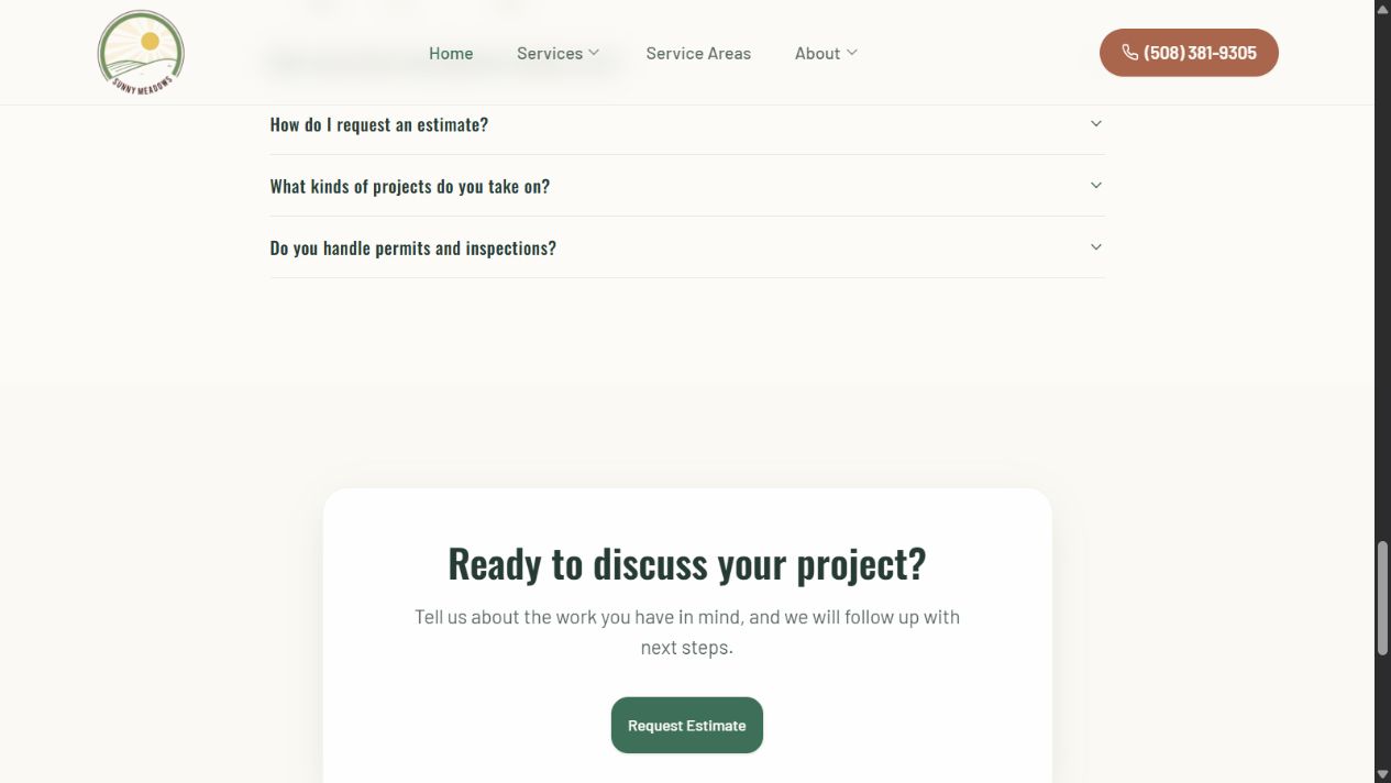 Sunny Meadows Builders inquiry section
